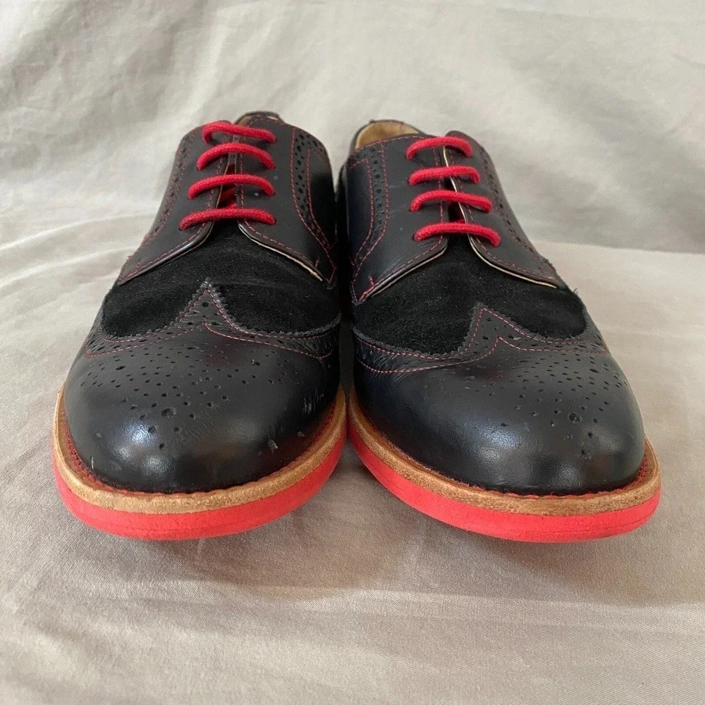 Bold! By Soxy Men's 9 Handmade Leather Suede Wingtip‎ Red Black Dress Shoes